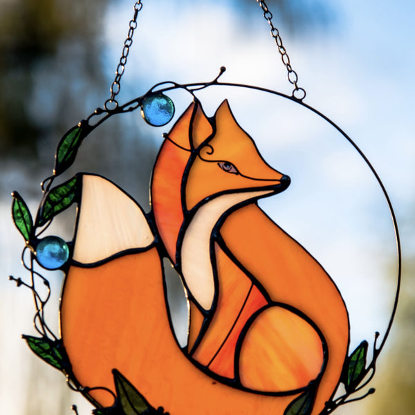 Yellow Fox Stained Glass Suncatcher