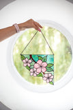 Corner Flowers Suncatcher, Stained Glass Wall Decoration