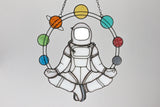 Astronaut in planets Space Yoga Stained glass Sun Catcher