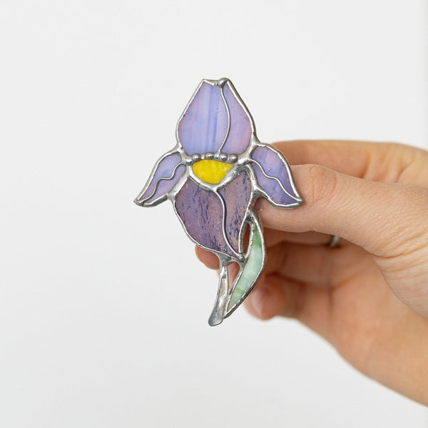 Glass Purple Brooch Flower Iris