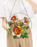 Yellow Roses Stained Glass Suncatcher – Flower Window Décor, Gift for Mom