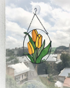 Red Tulip Stained Glass Suncatcher – Mother's Day Gift