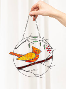 Red Cardinal Stained Glass Suncatcher – Bird Window Décor