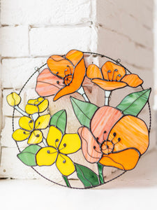California Poppies and Jasmine Stained Glass Suncatcher – Garden Window Décor, Mother’s Day Gift