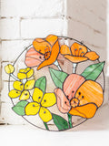 California Poppies and Jasmine Stained Glass Suncatcher – Garden Window Décor, Mother’s Day Gift