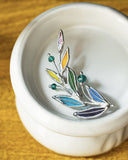 Laurel Branch Brooch. Stained Glass Broach