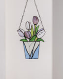 Bouquet Flower Tulips Stained Glass SuncatcherFlowerpot
