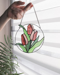 Red Tulip Stained Glass Suncatcher – Mother's Day Gift