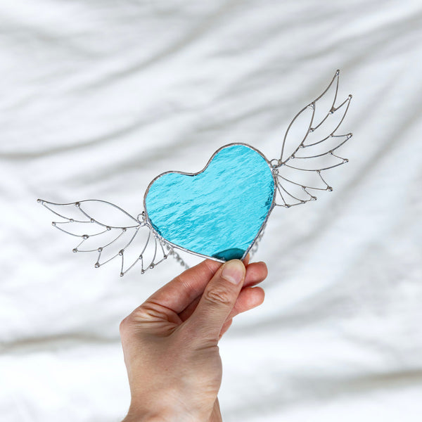 Blue Heart Stain glass Sunflower, Flowers Sun Catcher