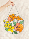 California Poppies and Jasmine Stained Glass Suncatcher – Garden Window Décor, Mother’s Day Gift