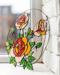 Yellow Roses Stained Glass Suncatcher – Flower Window Décor, Gift for Mom