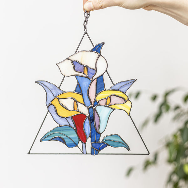 Stained glass calla lily flowers, Suncatcher arum lily