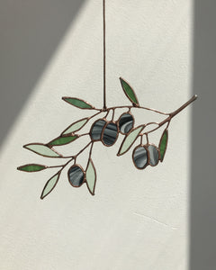 Stained Glass Olive Leaf Twig