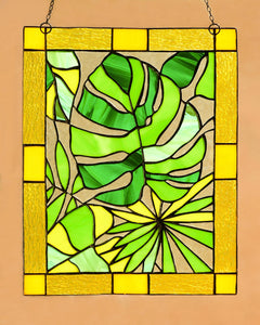 Stained glass panel, Monstera Leaf