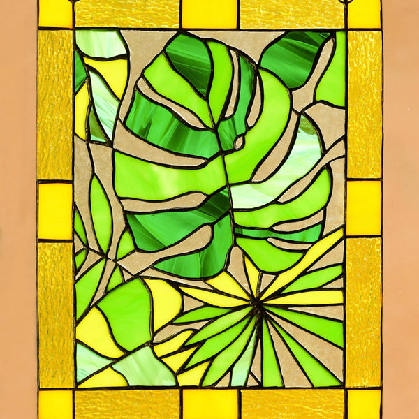 Stained glass panel, Monstera Leaf