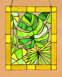 Stained glass panel, Monstera Leaf