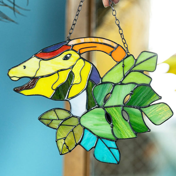 Parasaurolophus Dinosaur Suncatcher – Stained Glass Nature Ornament