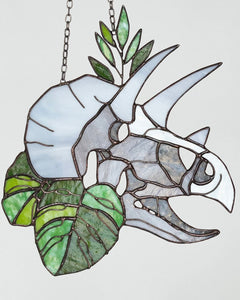 Stained Glass Dinosaur Skull Suncatcher – Window Hanging Glass Art