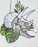 Stained Glass Dinosaur Skull Suncatcher – Window Hanging Glass Art
