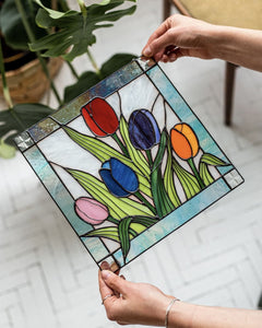 Stained Glass Tulip Suncatcher – Flower Panel Garden Art