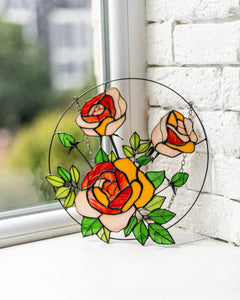 Yellow Roses Stained Glass Suncatcher – Flower Window Décor, Gift for Mom