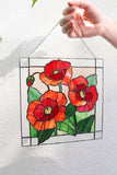 Red Poppy Flower Suncatcher – Stained Glass Panel Window Décor, Remembrance Gift