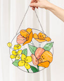 California Poppies and Jasmine Stained Glass Suncatcher – Garden Window Décor, Mother’s Day Gift