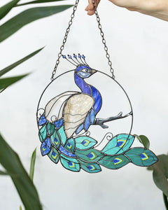 Peacock Stained Glass Suncatcher – Bird Window Décor, Grandma or Mother’s Day Gift