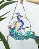 Peacock Stained Glass Suncatcher – Bird Window Décor, Grandma or Mother’s Day Gift