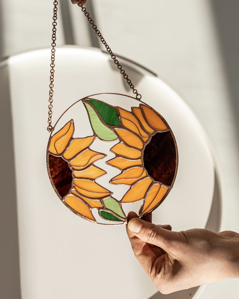Sunflower Flower Suncatcher. Stained glass Home Decor Panel