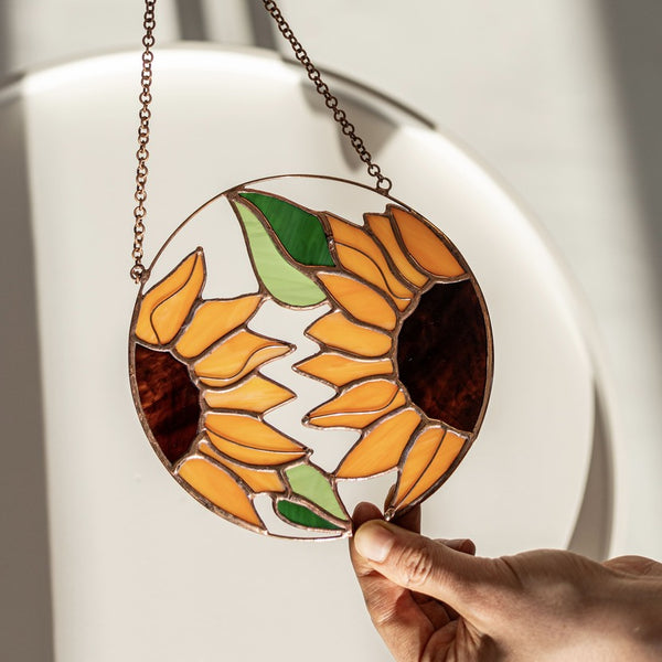 Sunflower Flower Suncatcher. Stained glass Home Decor Panel