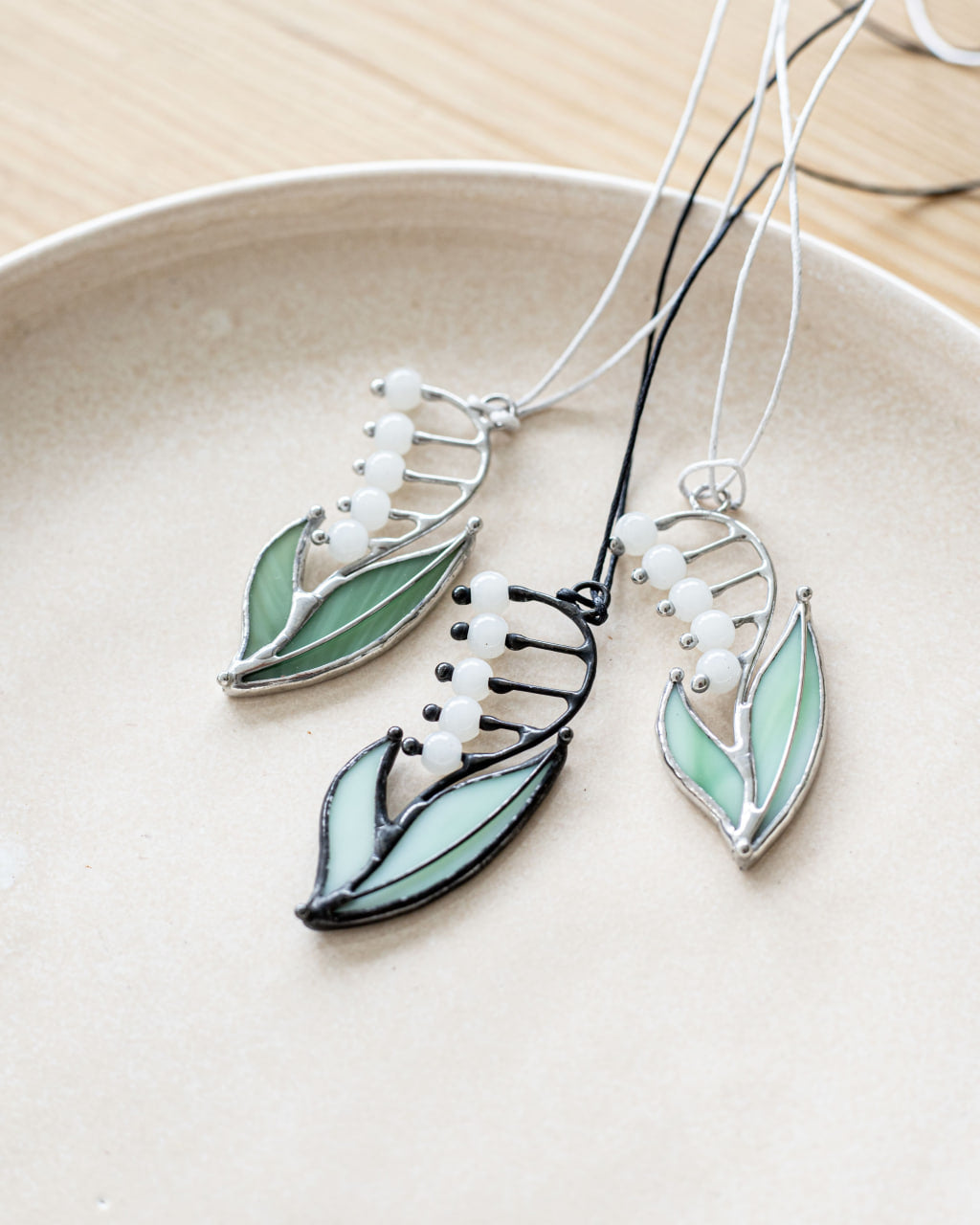 Lily of the Valley Necklace, Stained Glass Flower Pendant