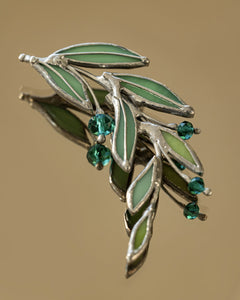 Laurel Branch Brooch. Stained Glass Broach