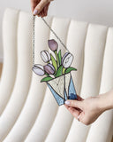 Bouquet Flower Tulips Stained Glass SuncatcherFlowerpot