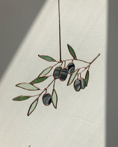 Stained Glass Olive Leaf Twig