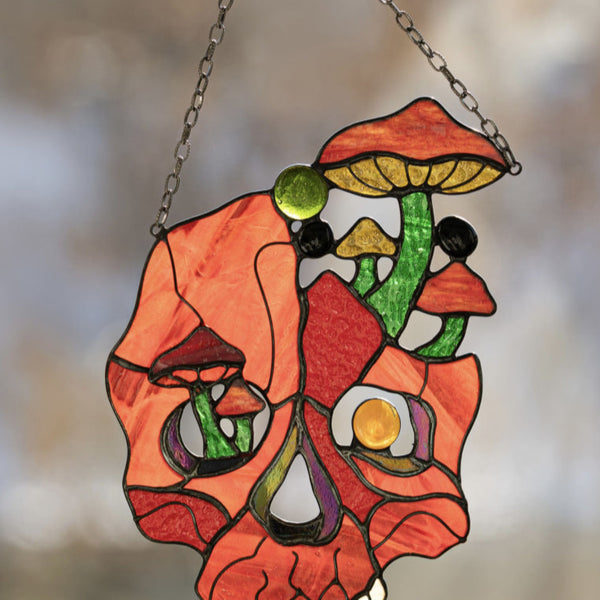 Red Gothic Skull Stained Glass