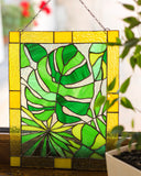 Stained glass panel, Monstera Leaf