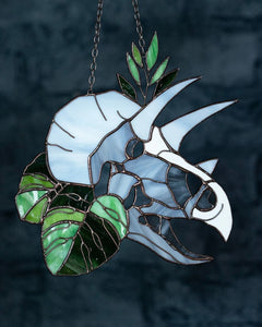 Stained Glass Dinosaur Skull Suncatcher – Window Hanging Glass Art
