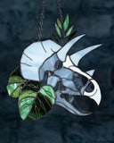 Stained Glass Dinosaur Skull Suncatcher – Window Hanging Glass Art