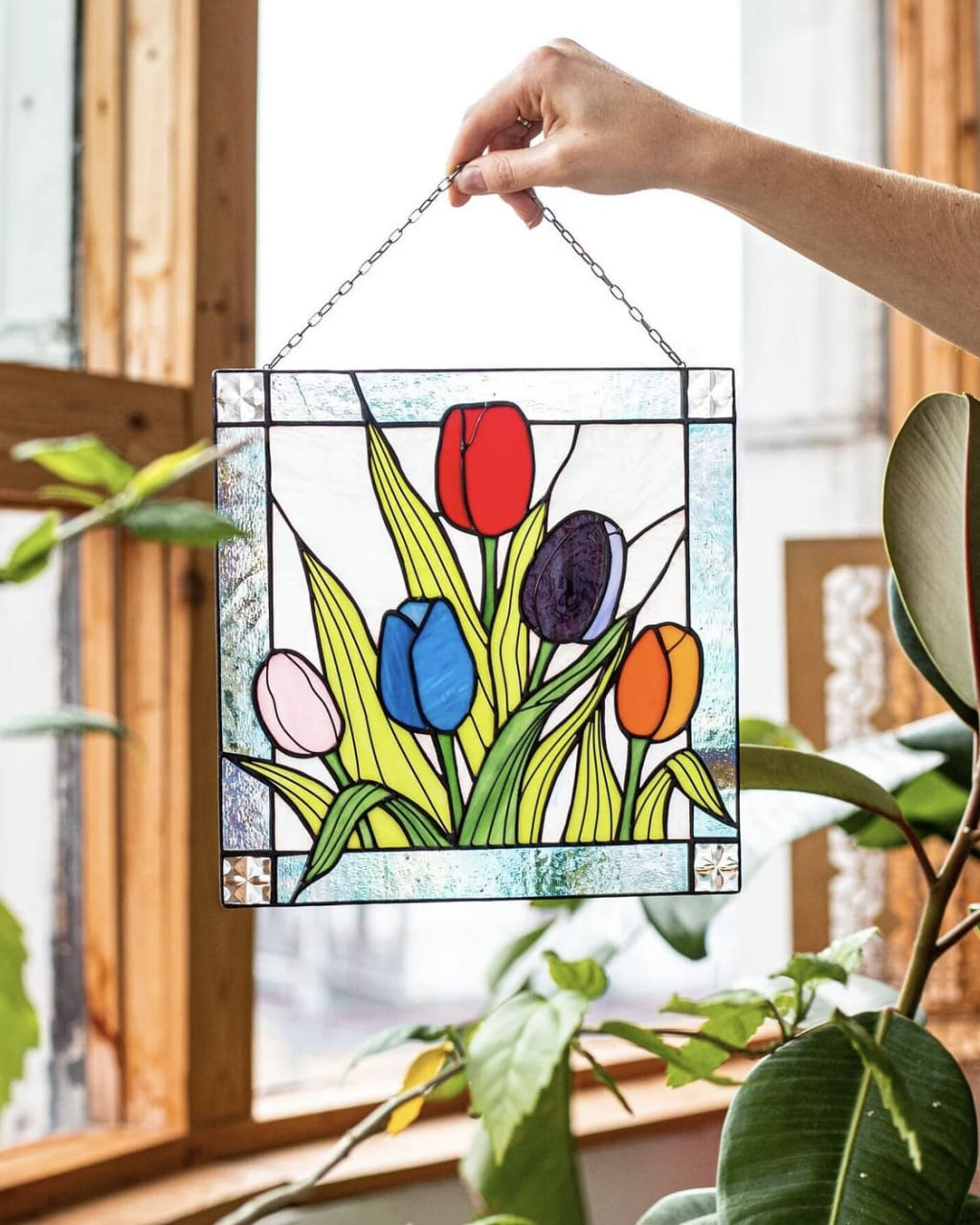 Stained Glass Tulip Suncatcher – Flower Panel Garden Art