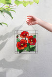 Red Poppy Flower Suncatcher – Stained Glass Panel Window Décor, Remembrance Gift