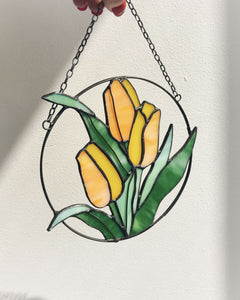 Red Tulip Stained Glass Suncatcher – Mother's Day Gift