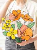 California Poppies and Jasmine Stained Glass Suncatcher – Garden Window Décor, Mother’s Day Gift