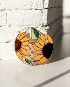 Sunflower Flower Suncatcher. Stained glass Home Decor Panel