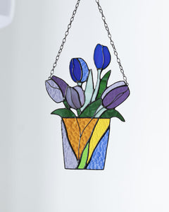 Bouquet Flower Tulips Stained Glass SuncatcherFlowerpot