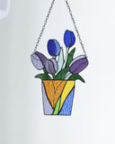 Bouquet Flower Tulips Stained Glass SuncatcherFlowerpot