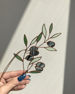 Stained Glass Olive Leaf Twig