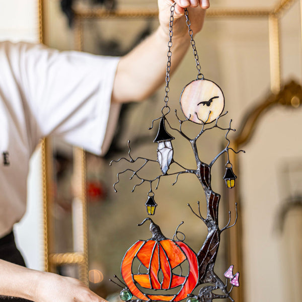 Pumpkin Mystical Tree Stained Glass