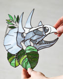 Stained Glass Dinosaur Skull Suncatcher – Window Hanging Glass Art