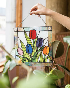 Stained Glass Tulip Suncatcher – Flower Panel Garden Art